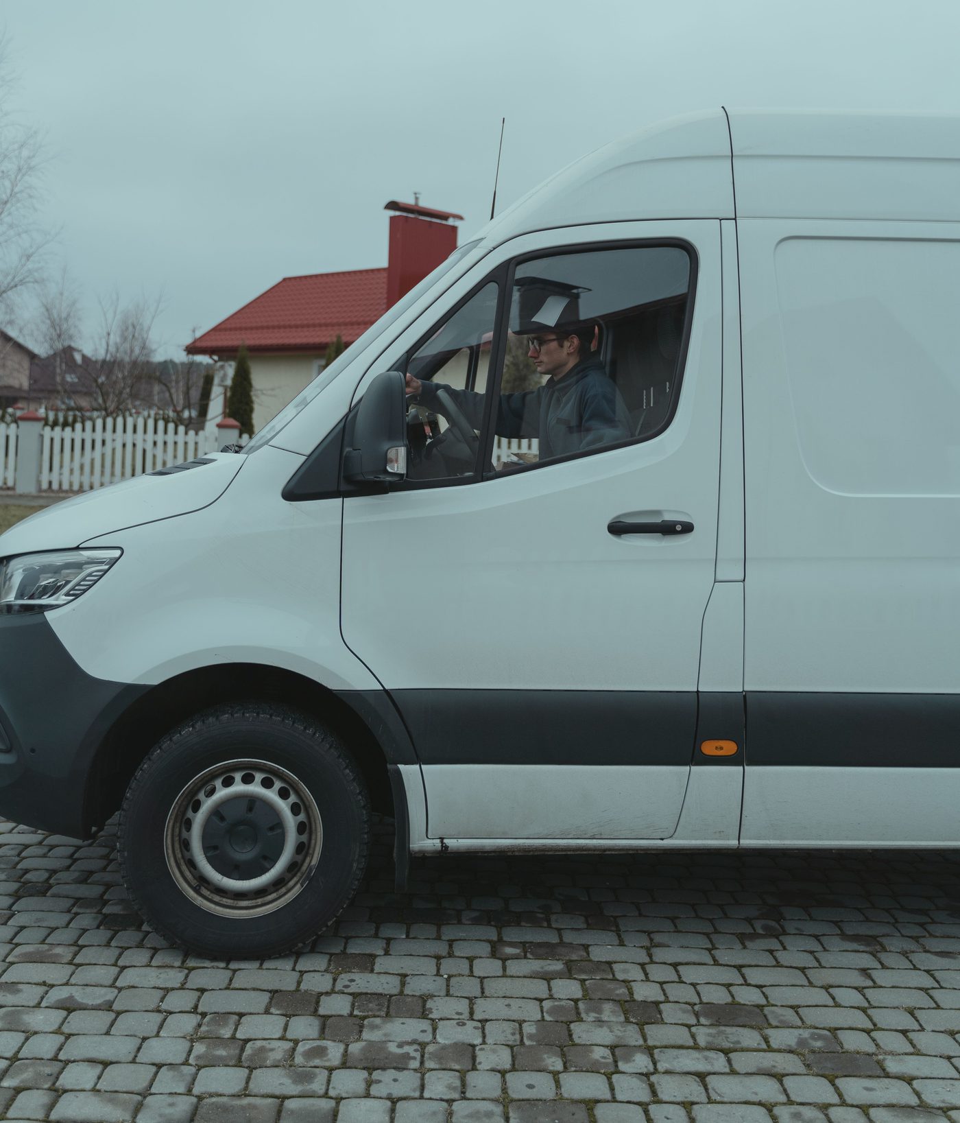 A work van on a suburban street